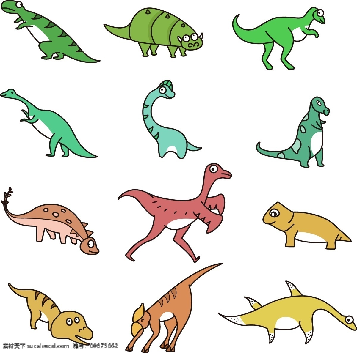 手绘 各式 卡通 恐龙 手绘卡通恐龙 卡通恐龙世界 卡通萌恐龙 侏罗纪 插画 各种各样