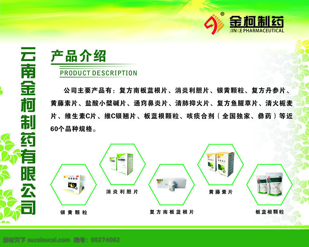 医药 绿色背景 展版 产品介绍 白色