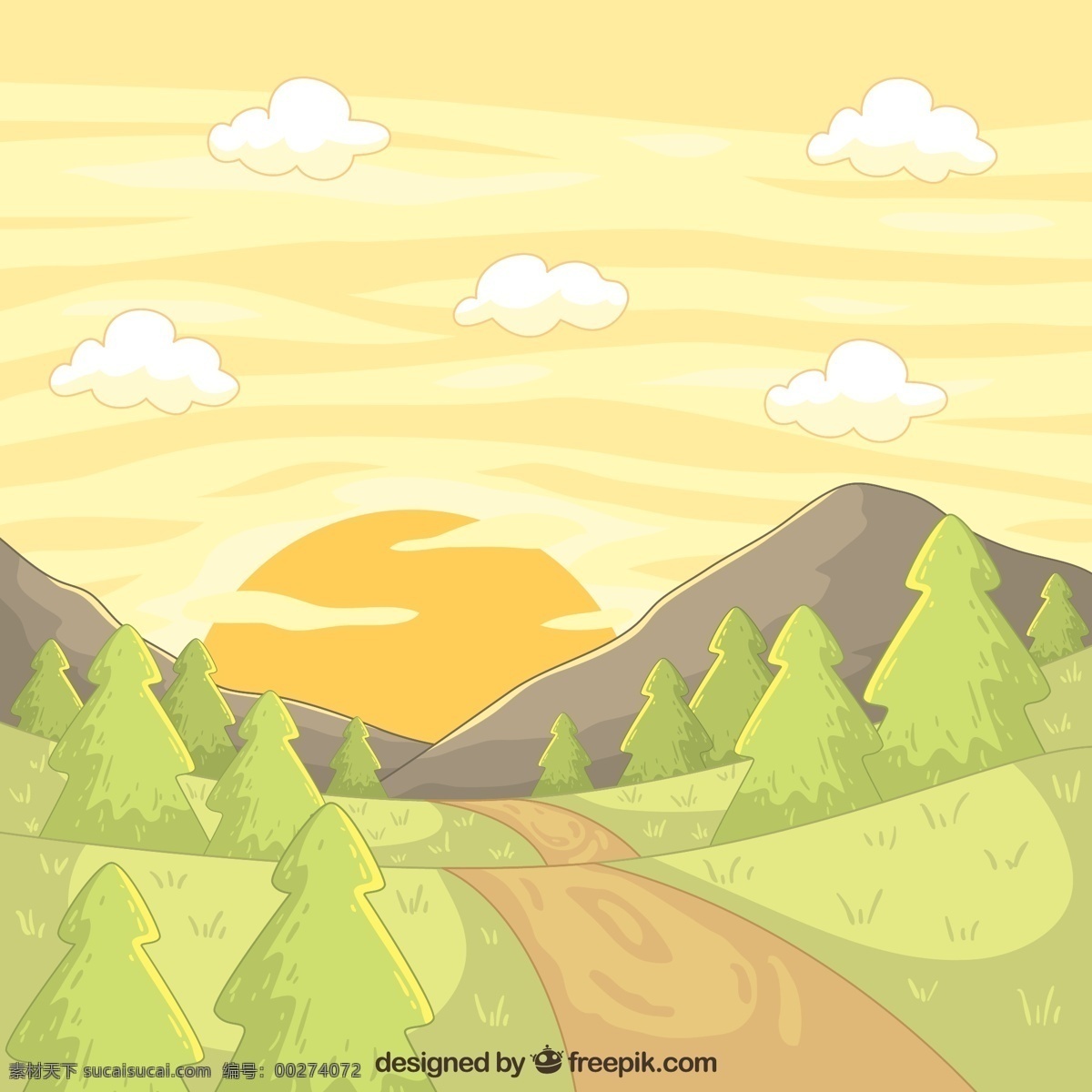 手绘 矢量 自然风景 卡通自然风景 矢量自然风景 手绘风景 矢量图 手绘自然
