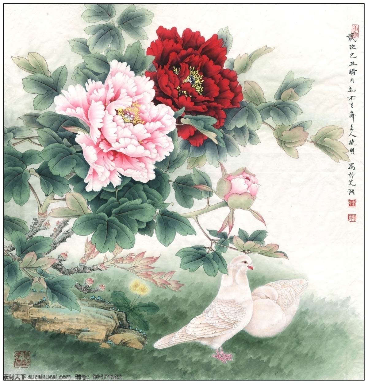 中式 古典 花鸟 工笔画 中国风绘画 精美绘画 植物花鸟 装饰画 古典画 牡丹花朵 文化艺术 绘画书法