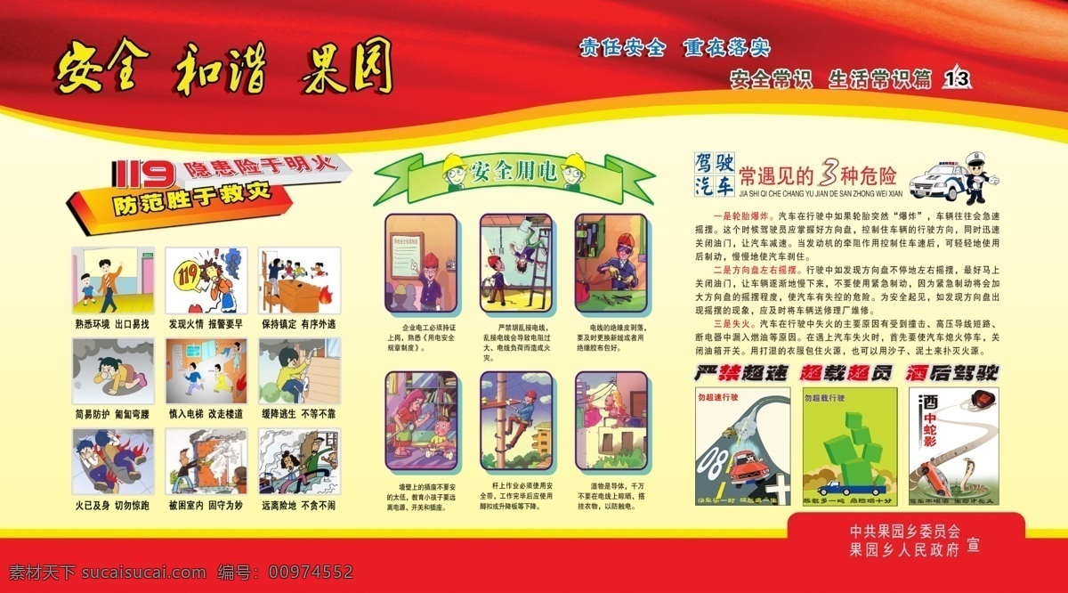 生活常识篇 生活常识 防范胜于求灾 安全用电 驾驶汽车危险 安全 安全常识 预防知识 预防 版面底图 展板模版 红色 黄色 广告模版 设计版面 分层 展板模板 广告设计模板 源文件