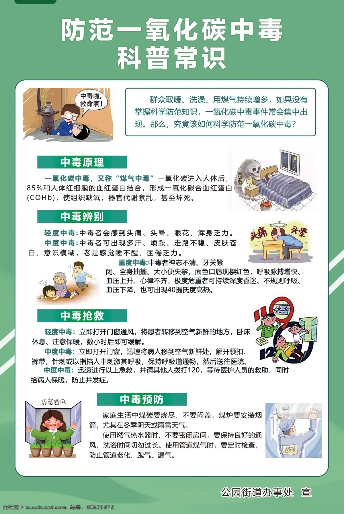 防范 一氧化碳 中毒 安全月 科普知识 挂图 分层