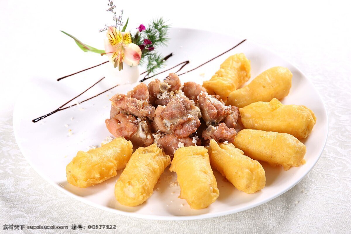 蒜香骨拼脆奶 排骨 菜品 传统美食 餐饮美食