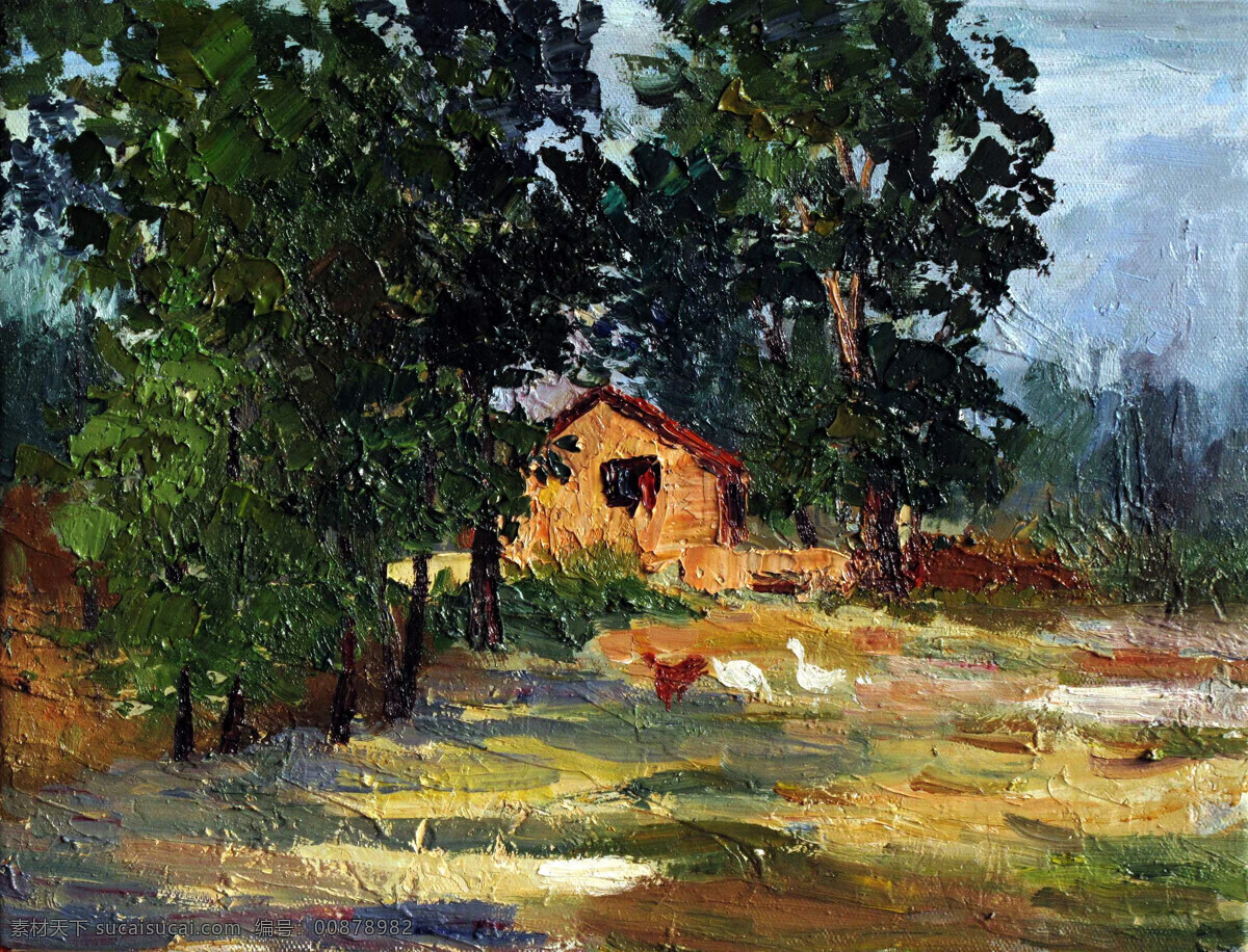 草地 房屋 风景画 国画艺术 绘画书法 家禽 美术 村边 小景 设计素材 模板下载 村边小景 油画 乡村 民房 树木 油画作品30 文化艺术 装饰素材 山水风景画