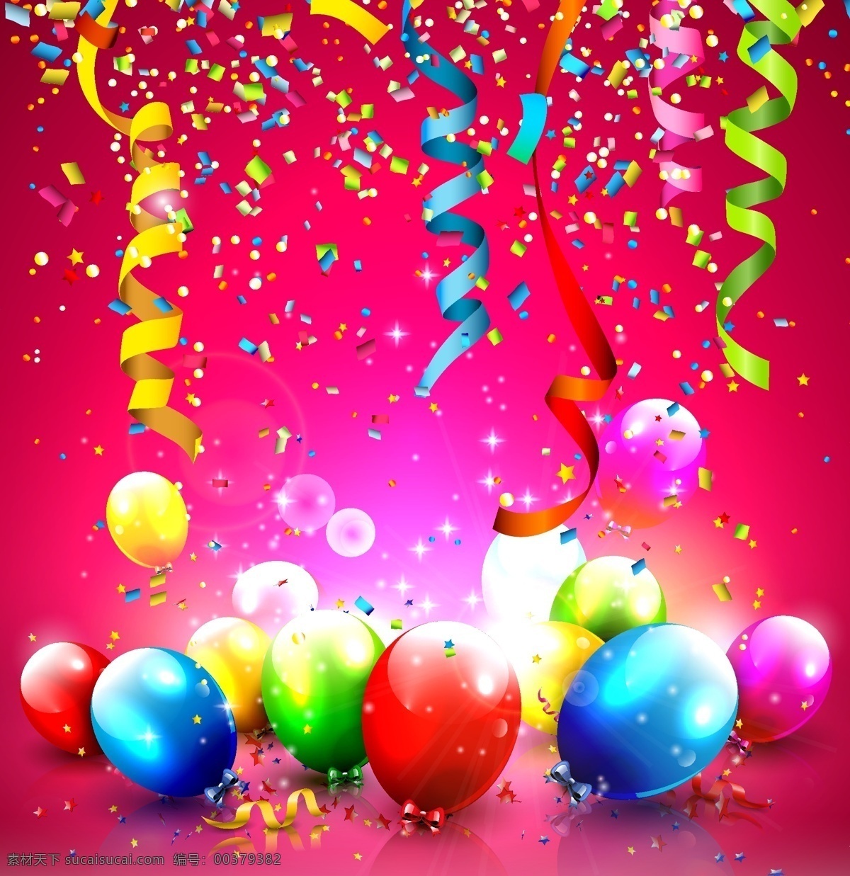 五彩 纸屑 彩色 丝带 气球 生日 背景 矢量 矢量01