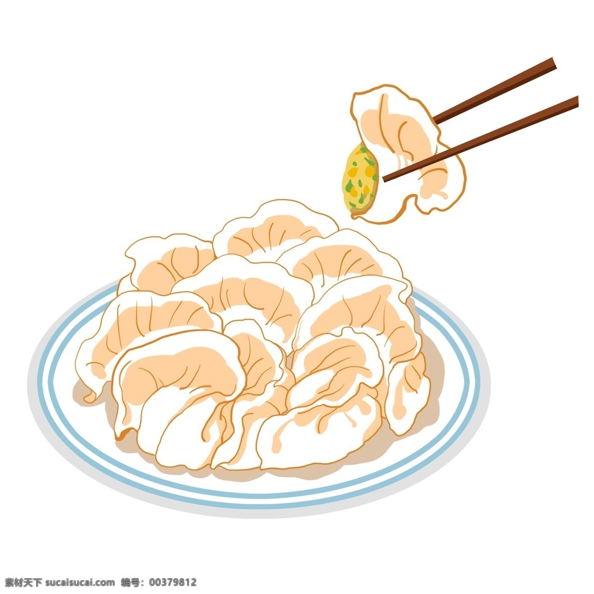 盘 饺子 手绘 插画 筷子 盘子 美食 手绘饺子 饺子插画 水饺 食品 中国传统 民俗 特色美食