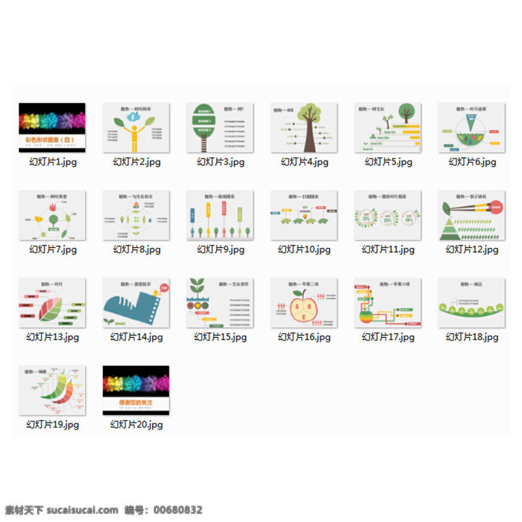 彩色 植物 形状 图表 植物形状 环保 数据 统计 ppt模板 简报 pptx 白色