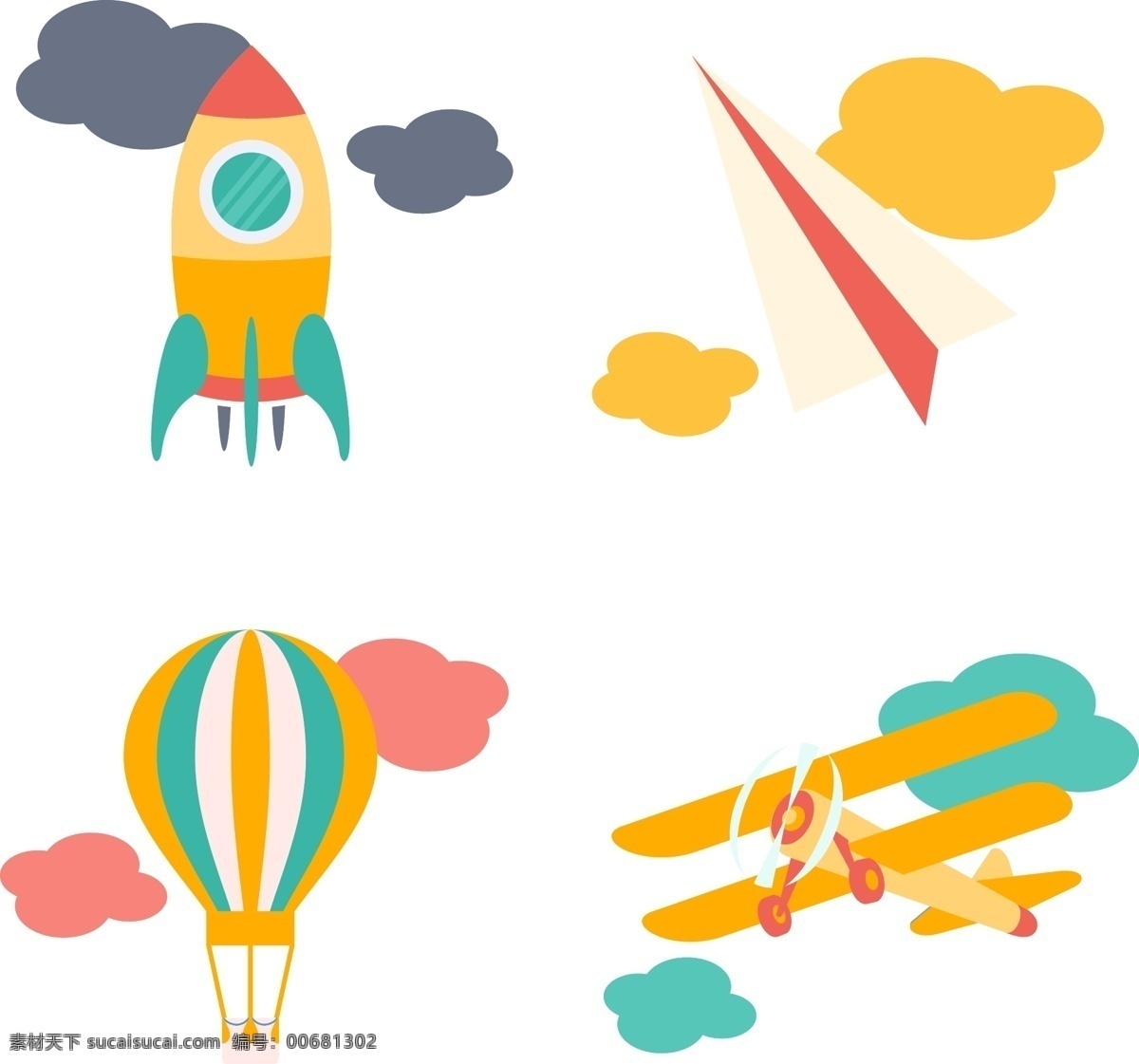 卡通 矢量 可爱 飞机 热气球 装饰 图案 创意 元素 装饰图案 纸飞机 云朵 排版 排版设计 商业