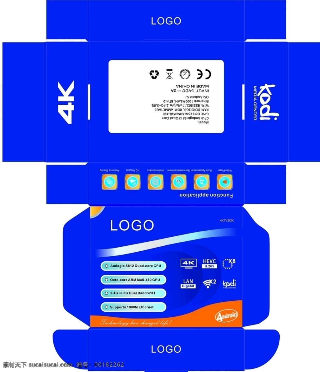 彩盒包装 电子产品 包装 包装盒 包装设计 包装展开图 彩盒 科技 蓝色 蓝色背景