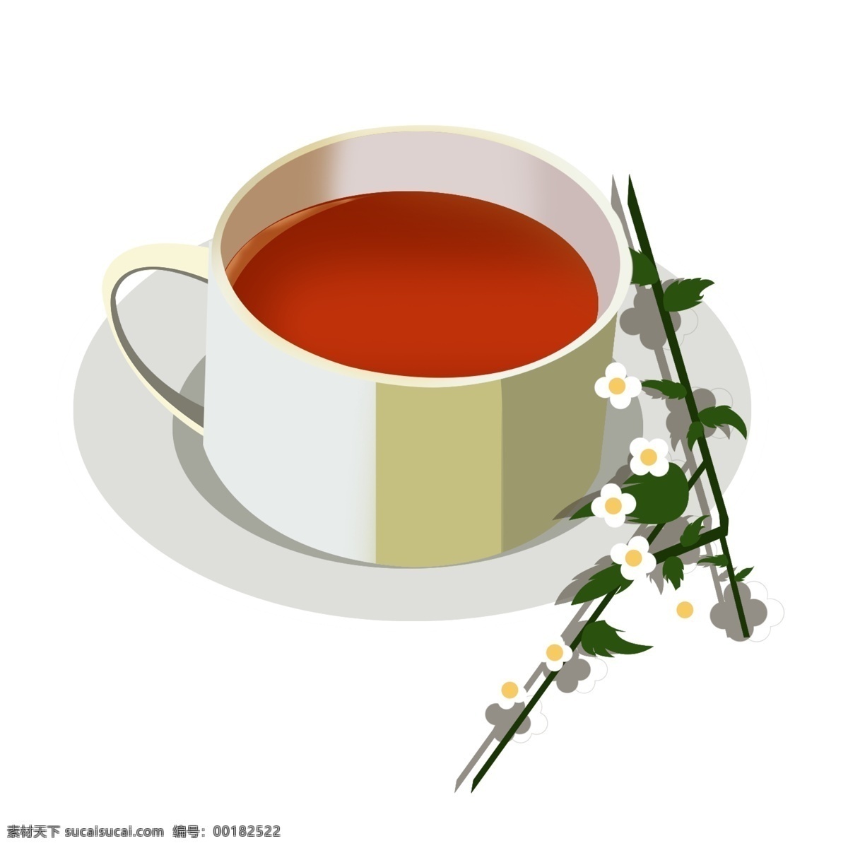 一杯 植物 花茶 插画 一杯茶 植物花茶 白色茶具 西式茶 养生茶 保健 花朵 清新 茶具