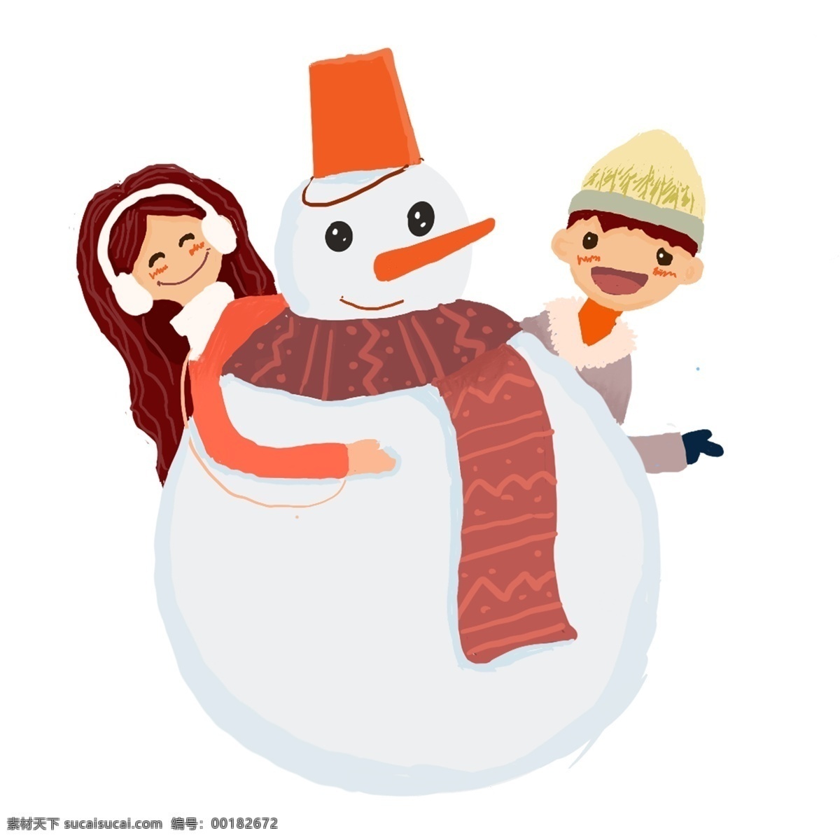 手绘 清新 儿童 堆 雪人 元素 png元素 白色 免抠元素 冬季 透明素材
