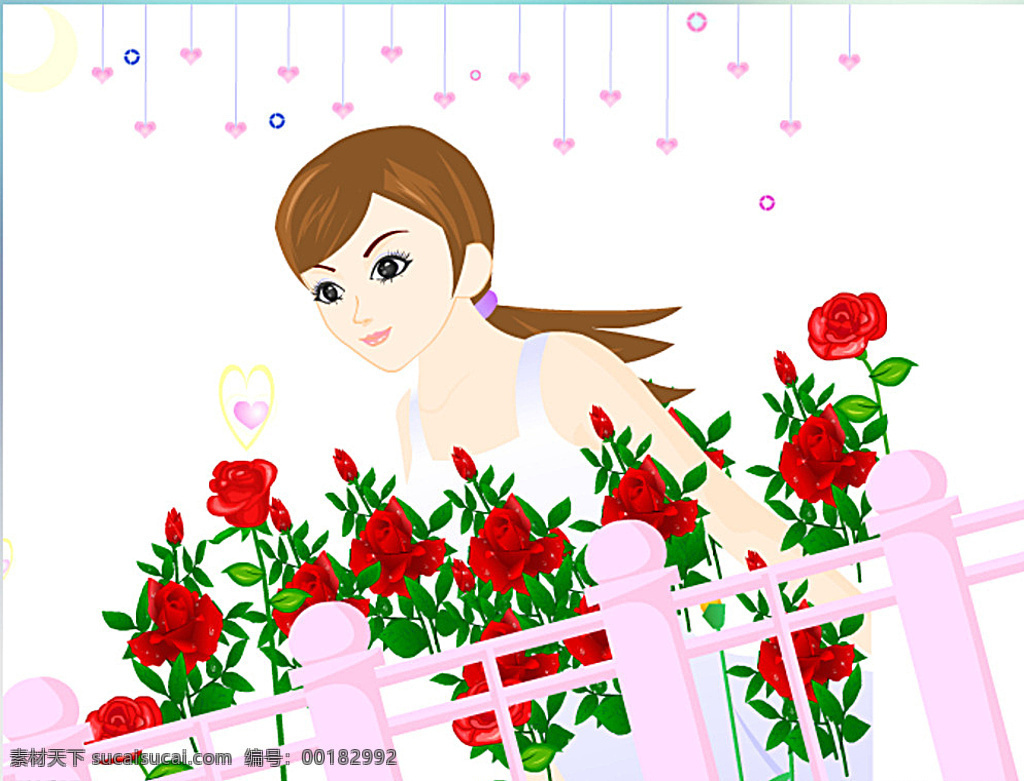 玫瑰 花边 女孩 flash 动画 玫瑰花边 卡通女孩 阳光女孩 围栏 多媒体 动画素材 swf 白色