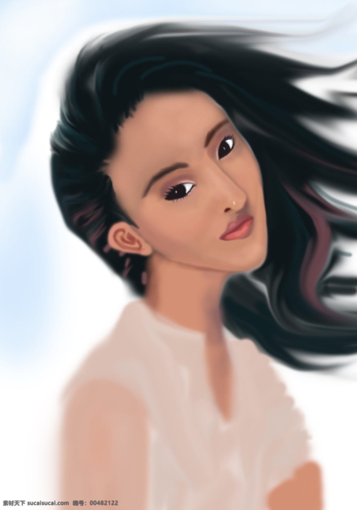 美女 吹风 分层 插画 动漫 美术 人物 鼠绘 头像 源文件 美女吹风 插画集