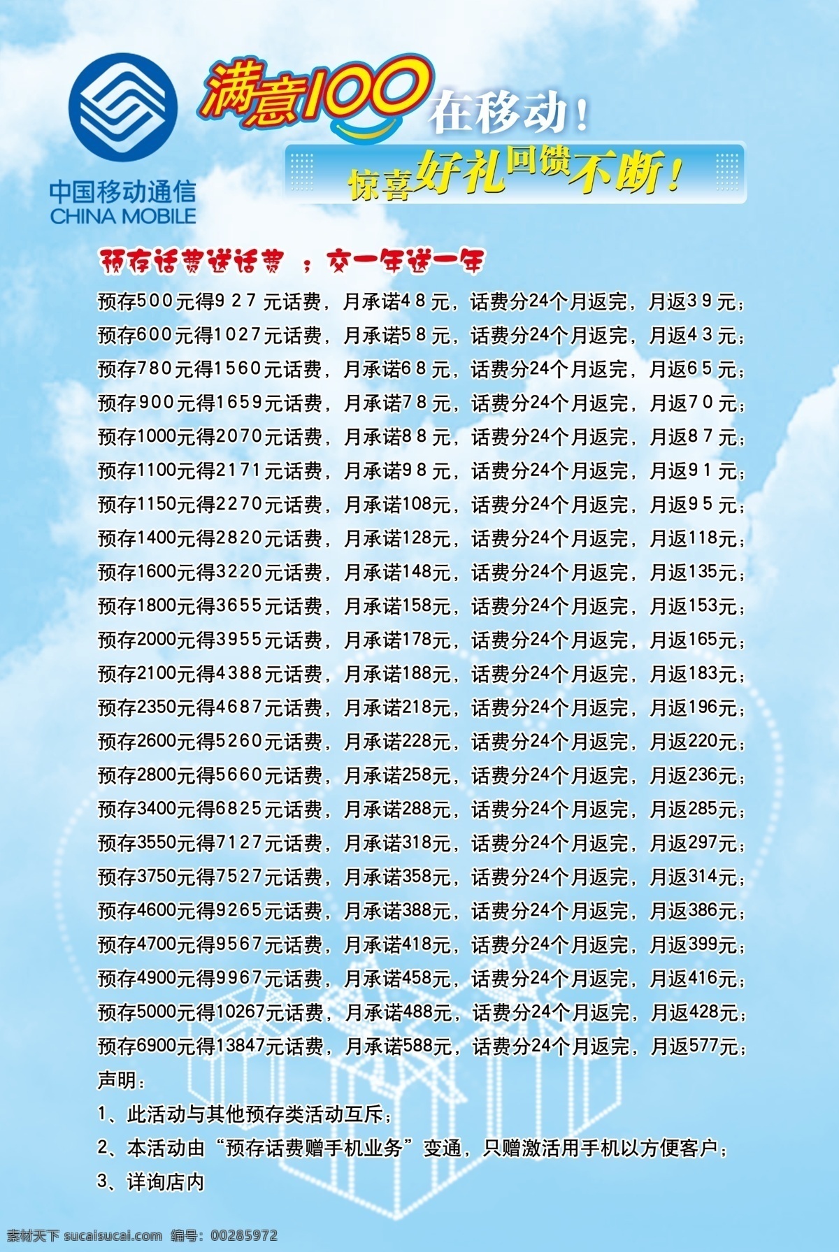 促销 广告设计模板 满意100 移动 源文件 展板模板 中国移动 模板下载 矢量图 现代科技