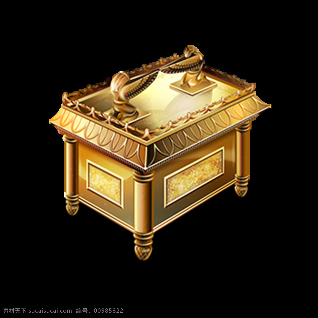 金色 立体 宝 箱 元素 手绘 大气 质感 宝箱 花纹