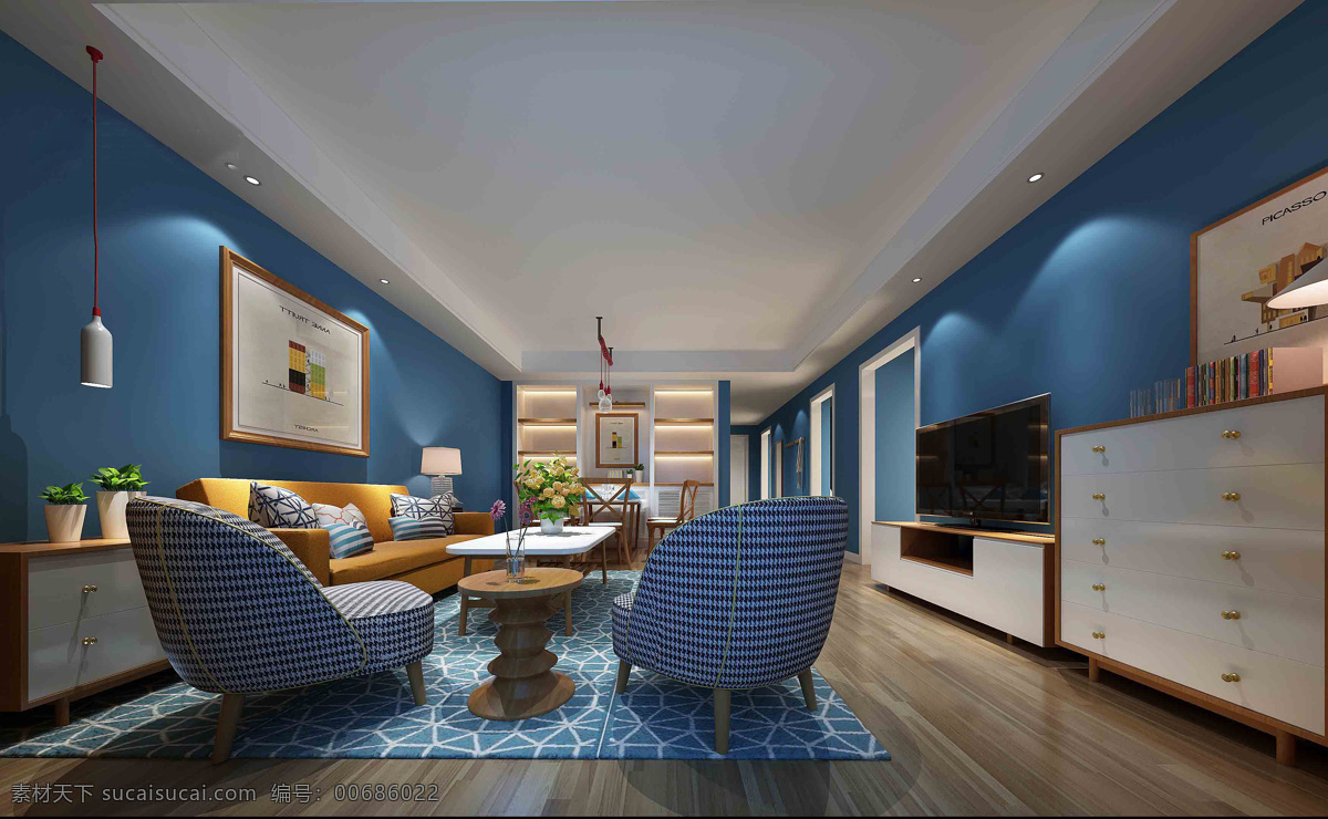 创意 室内 客厅 蓝色 背景 墙 效果图 家居 家居生活 室内设计 装修 家具 装修设计 环境设计 高清 家居大图 背景墙 沙发