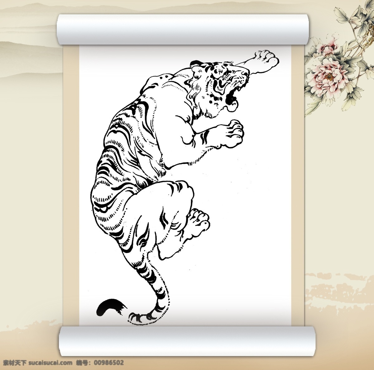 老虎 绘画 艺术 白描 动物 工笔 绘画书法 美术 设计图库 文化艺术 线描 装饰素材 室内装饰用图