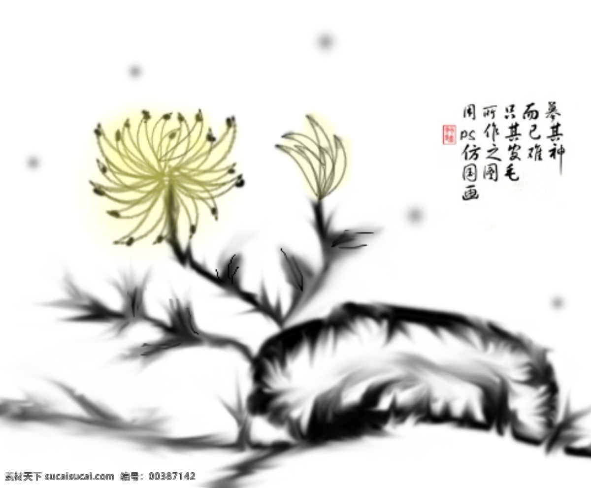 手绘 古风 菊花图 风骨 风景图 白色