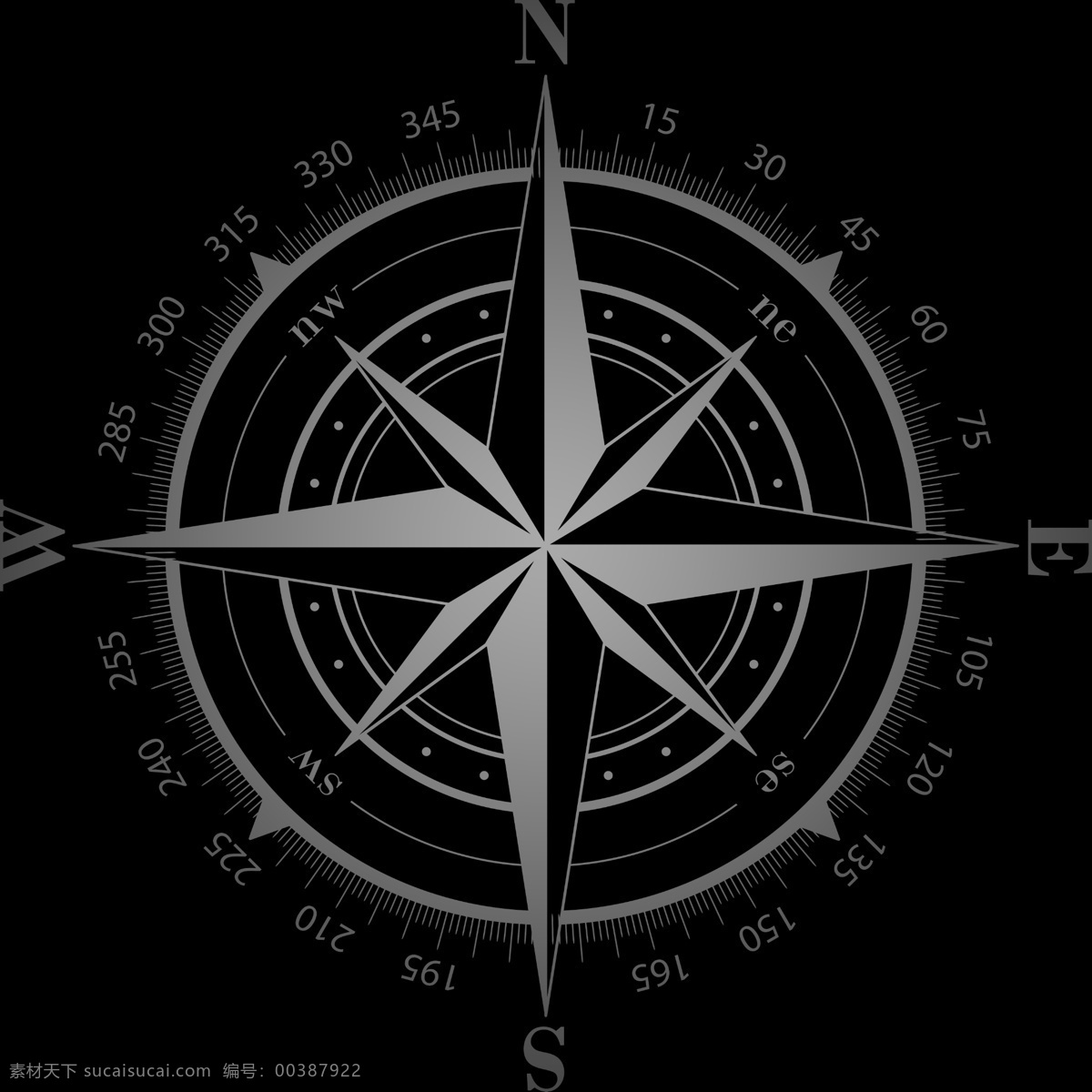 方向标 指北针 指南针 黑色 罗盘 星星 星盘 标志图标 公共标识标志