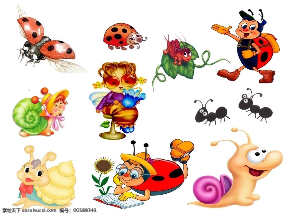 卡通 七星瓢虫 蜗牛 蚂蚁 矢量蚂蚁 高清蜗牛图片 卡通蜗牛 可爱 儿童素材 卡通素材 幼儿园素材 分层 源文件