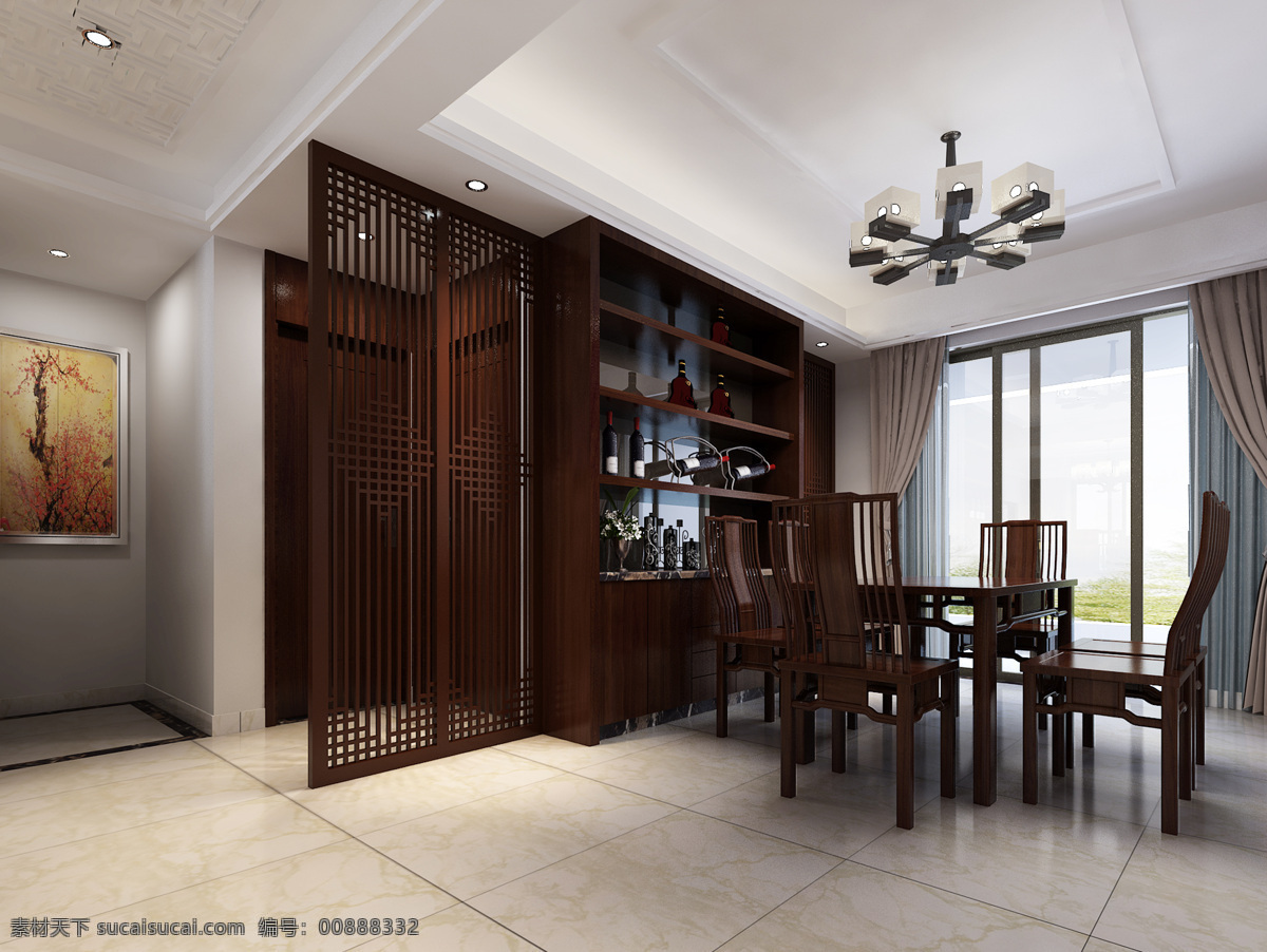 中式 餐厅 效果图 3d效果图 餐厅效果图 餐厅室内装修 餐厅装图 环境设计 室内设计