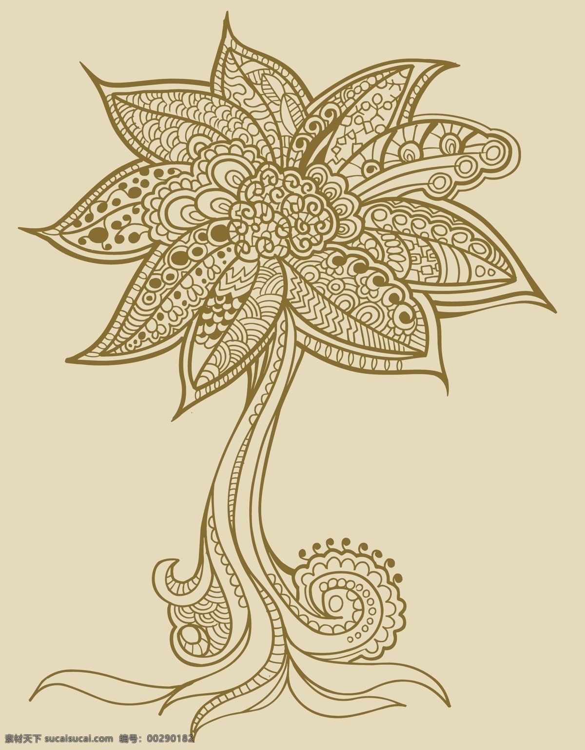 潮流 线条 插画 矢量 花朵 曲线 矢量素材 树木 线描 心形 密集 矢量图 花纹花边