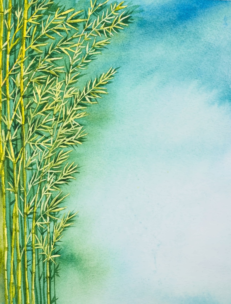 植物 竹子 装饰 图案 水彩 绘画 竹叶 竹林 花纹 边框 树叶 装饰图案