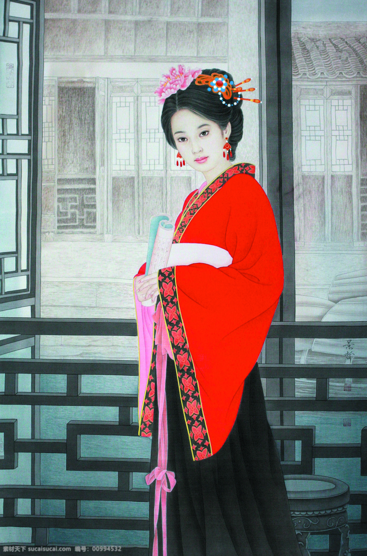 古代仕女 美术 中国画 人物画 女人 仕女 丽人 民房 文化艺术 绘画书法