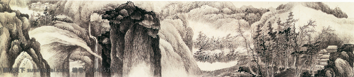 山水 名画 书画 千岩万壑 图 四 部分 名家 龚 贤 长卷 古画 山水画 书画真迹 中国水墨画 千岩万壑图 名家龚贤 纸本 南京博物馆藏 文化艺术