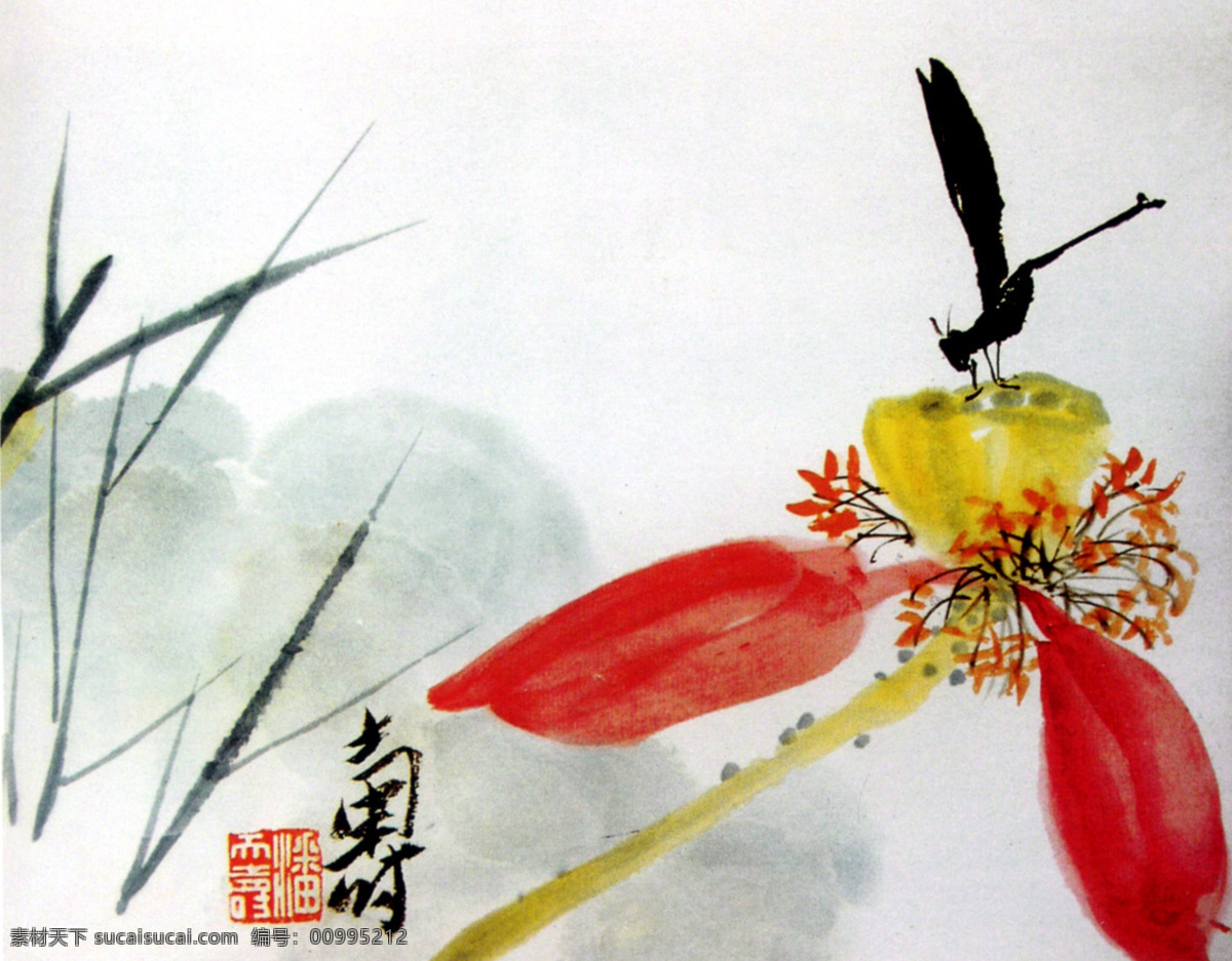 荷花 蜻蜓 古风 中国画 装饰画 书法画作 家居装饰素材 山水风景画