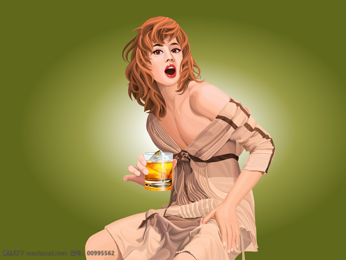 卷发 少女 白色 绿色 女郎 插画集