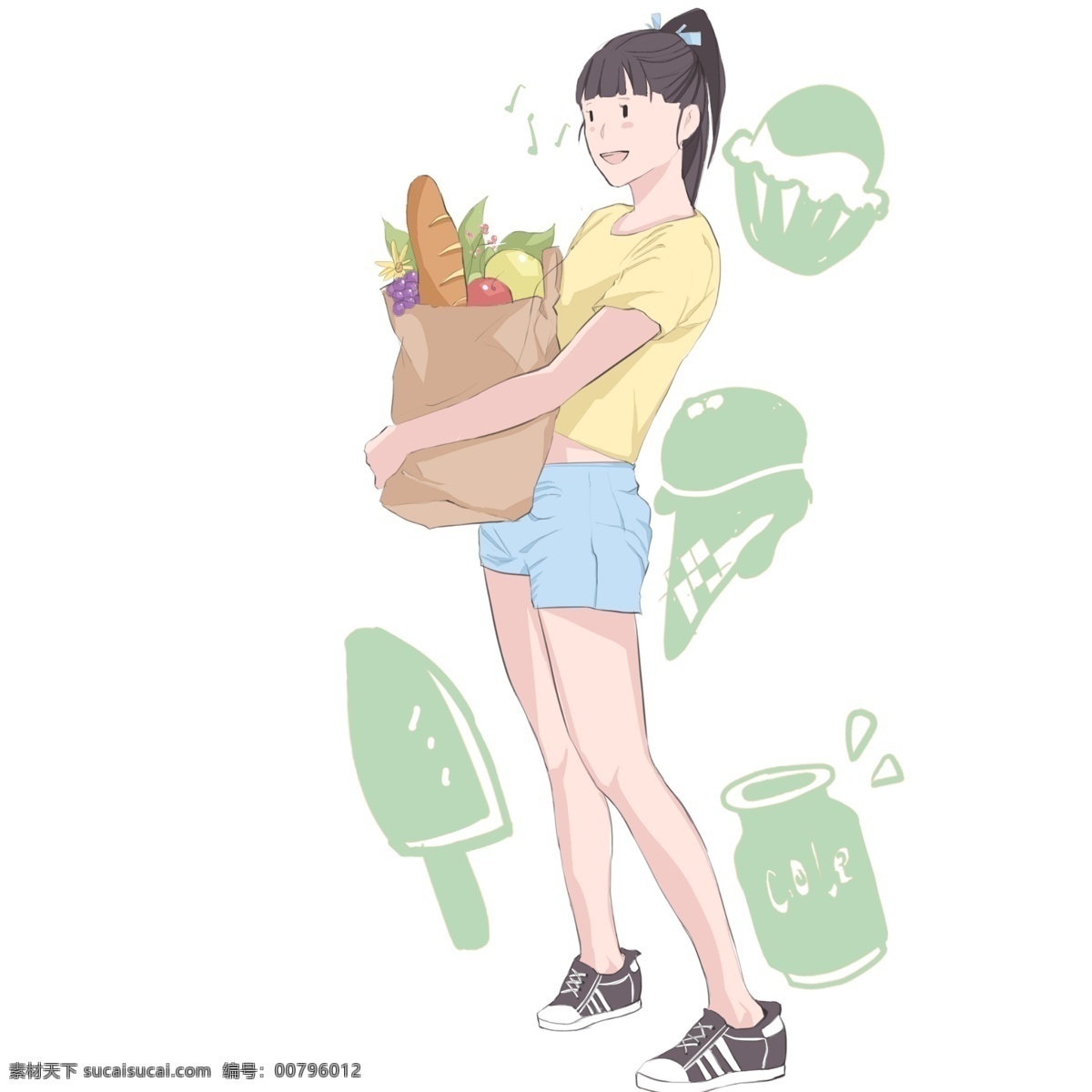 春游 摘 菜 卡通 插画 摘菜的女孩 卡通插画 春游插画 旅游 郊游 外出活动 踏青插画 新鲜的蔬菜