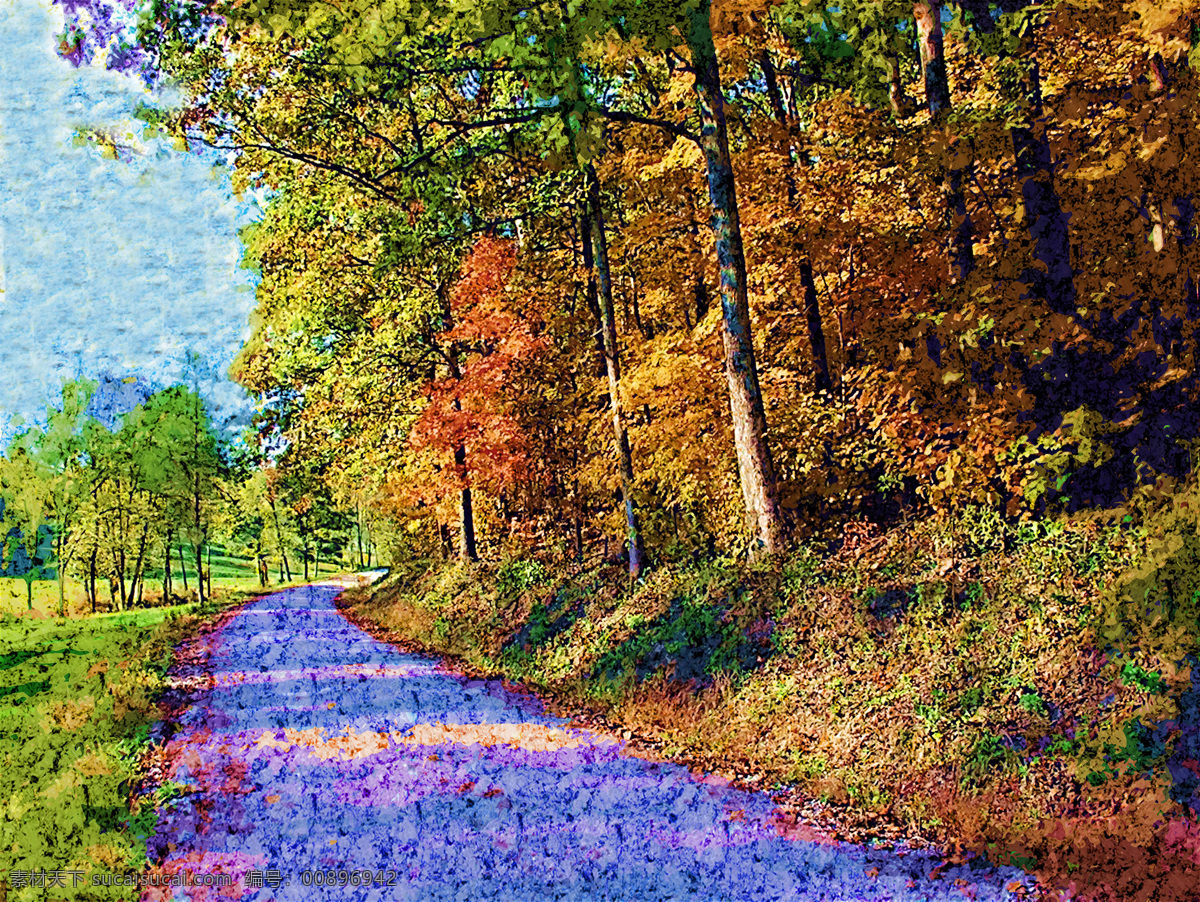 风景油画 风景 油画 模板下载 绘画书法 秋天 树林 文化艺术 小路 设计素材 油画风格 家居装饰素材