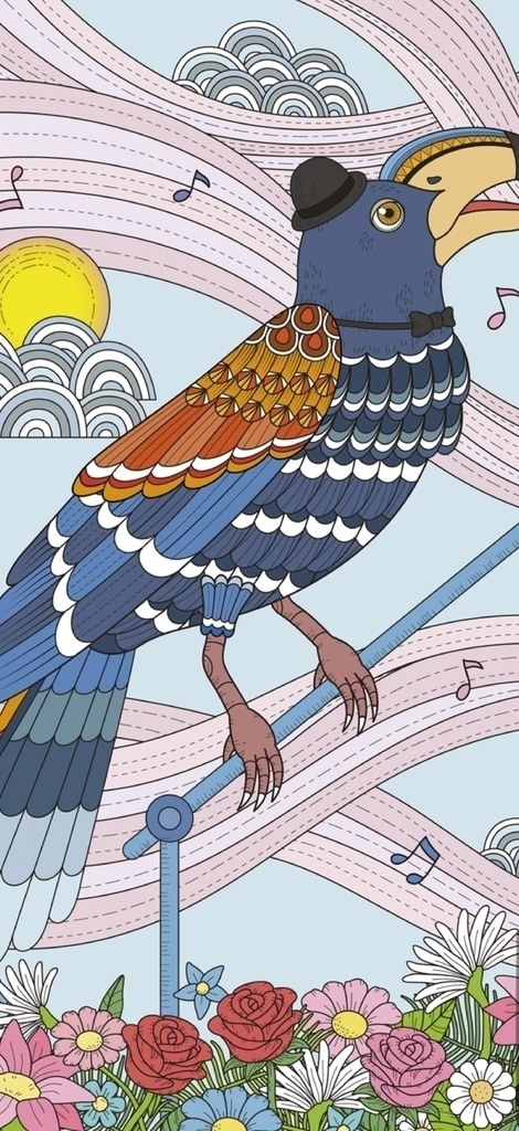 鹦鹉插画 鹦鹉 插画 蓝色 彩虹 云朵 动漫动画