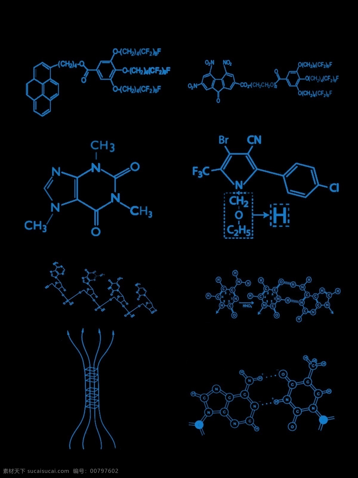 手绘 矢量 医学 科技 生物 元素 蓝色 装饰 分子结构 可商用