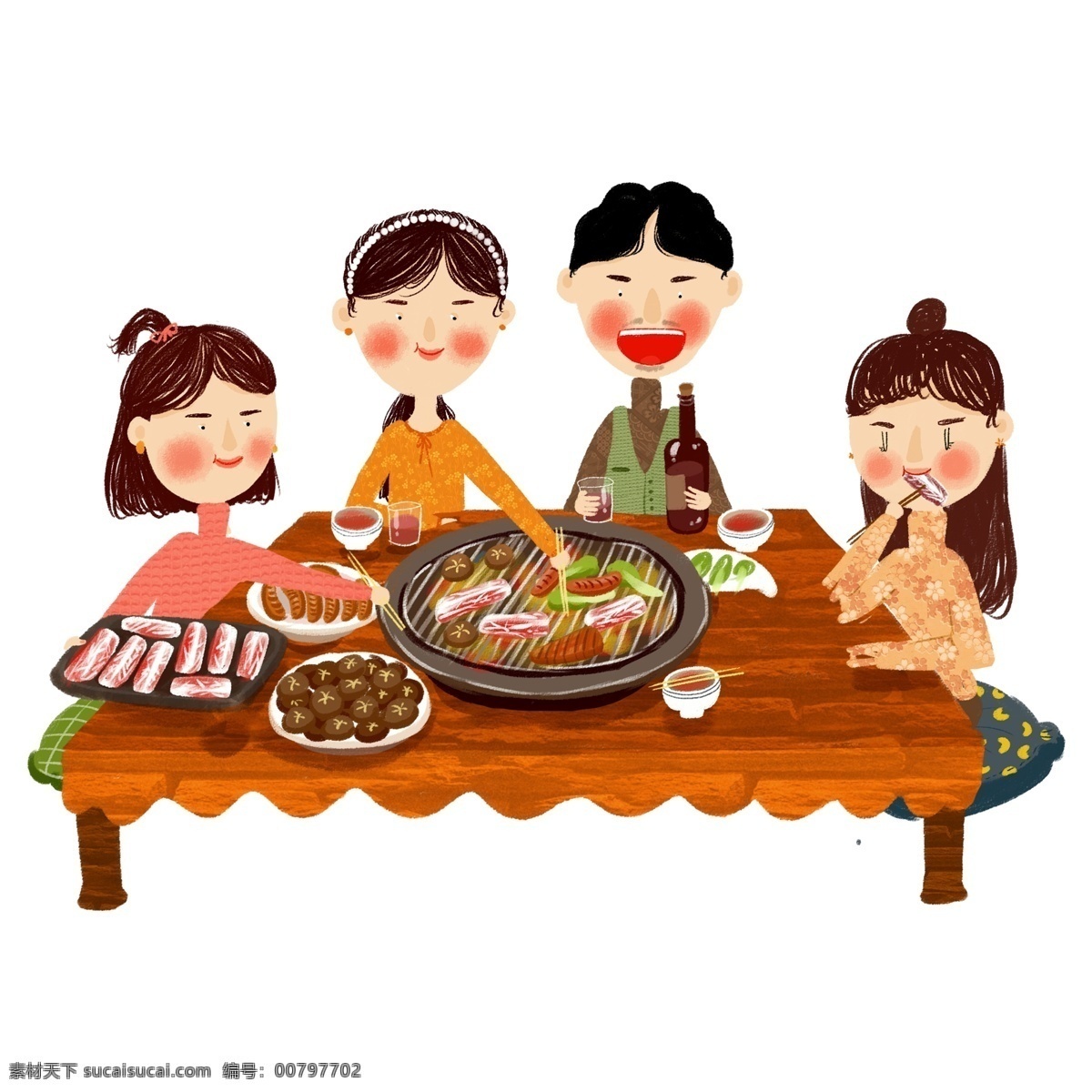 卡通 全家 团圆饭 元素 免抠元素 透明素材 人物 吃年夜饭 全家人 过年回家 一家人