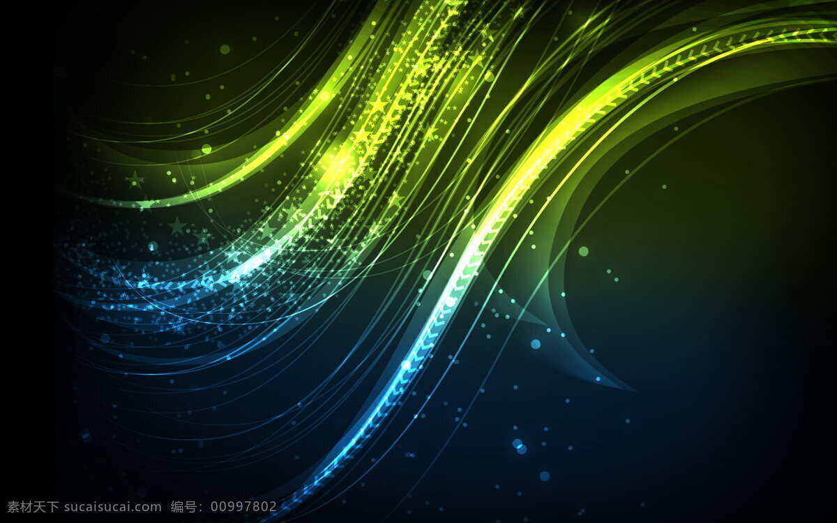 炫彩线条背景 炫彩 线条 时尚 背景 黑色背景 炫酷 曲线 星光 绿色 光斑 蓝色 渐变 抽象底纹 底纹边框