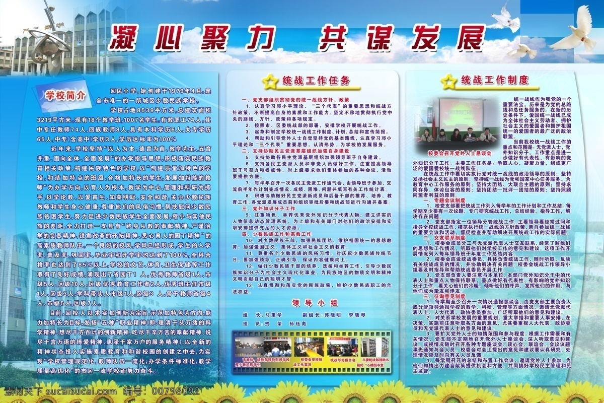 学校展板 学校 文化 展板 校园 凝心 发展