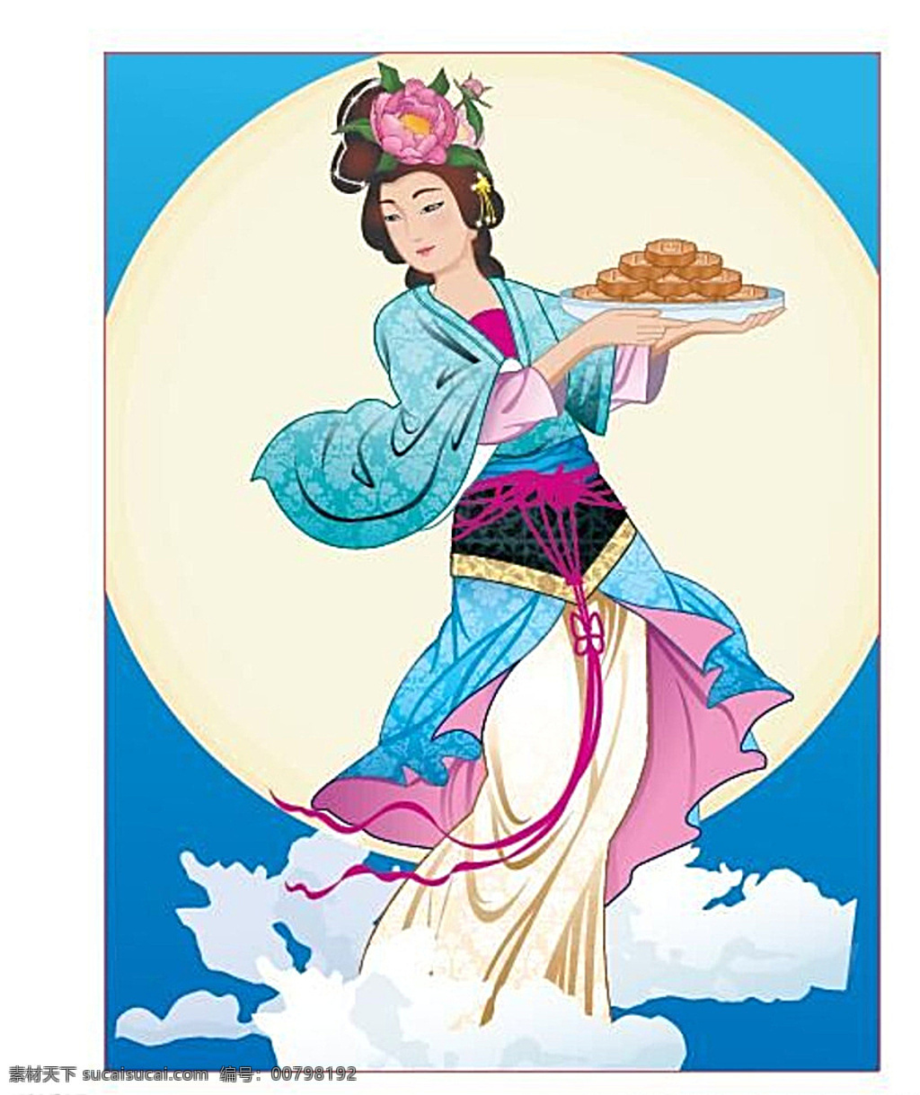中秋嫦娥 彩绘嫦娥 矢量嫦娥 月饼海报 敦煌嫦娥 白色