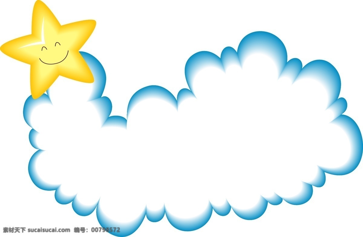 手绘 星形 云朵 元素 卡通 蓝色 渐变 边框 可爱 矢量