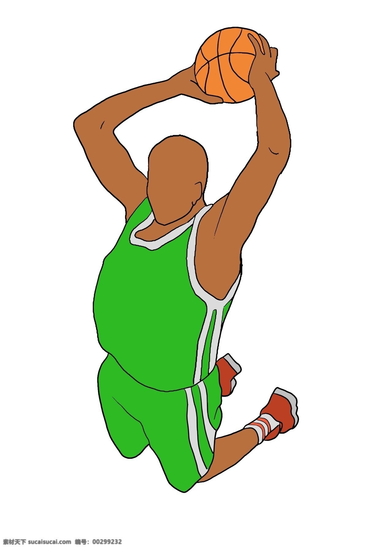 穿 绿色 运动服 灌篮 运动员 插画 绿色运动服 灌篮运动 卡通篮球 健身运动 体育运动 跳跃的运动员 卡通插画
