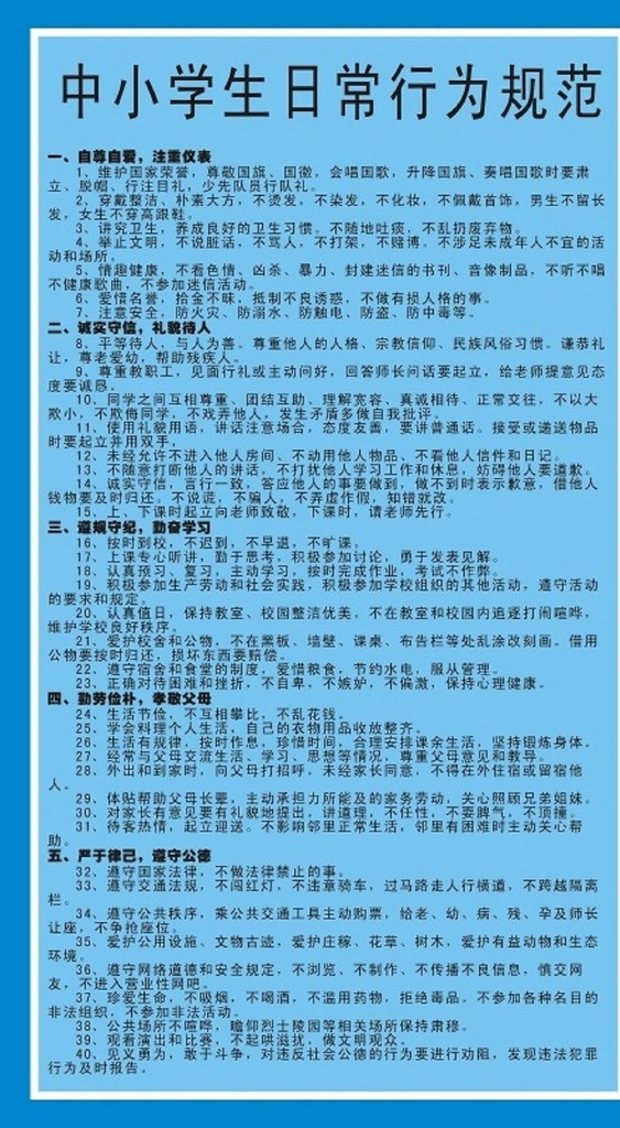 中小学生 日常 行为规范 日常养成 纪律 规范文本 校园文化 展板模板 矢量