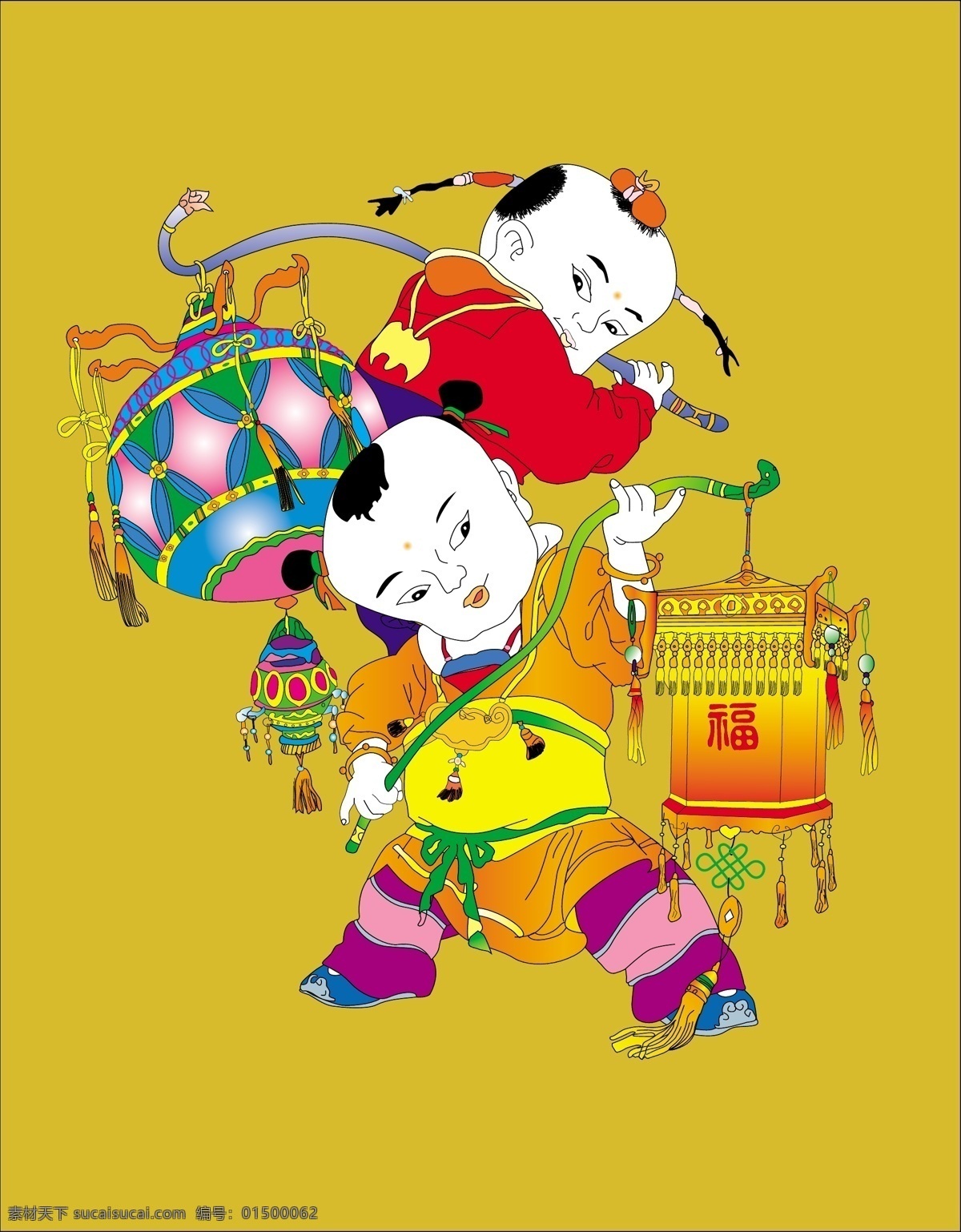 手绘年画娃娃 年画娃娃 手绘卡通 卡通小物 卡通动画