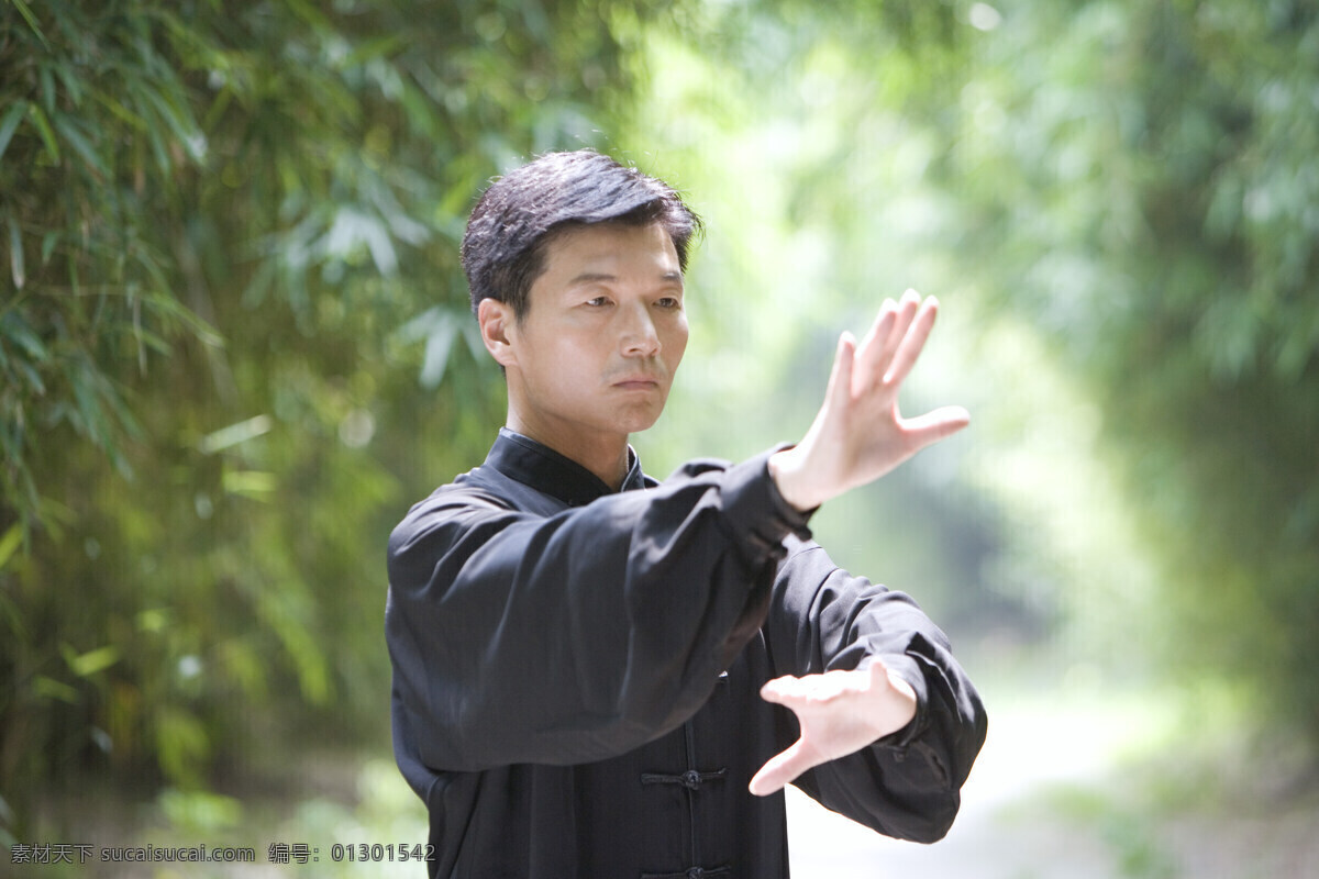 太极拳 黑衣人 竹林 林荫道 黑色 唐装 中年人 气功 气沉丹田 阴阳相济 精神 以静制动 健身项目 体育运动 拳术 武当道士 超越 推拿 养生 高清图片 男人图片 人物图片