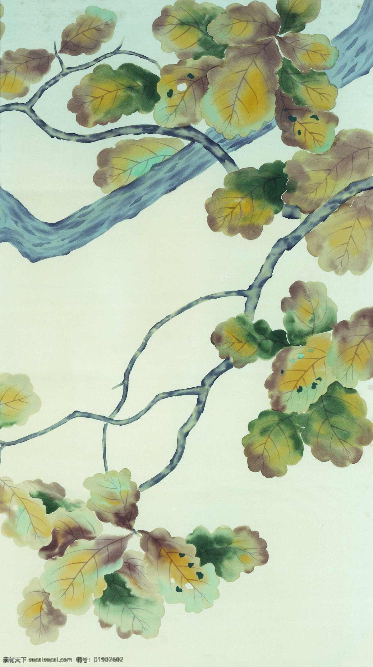 树枝图片素材 国画 中国画 文化 艺术 水墨画 树枝 树叶 黄色叶子 书画文字 文化艺术