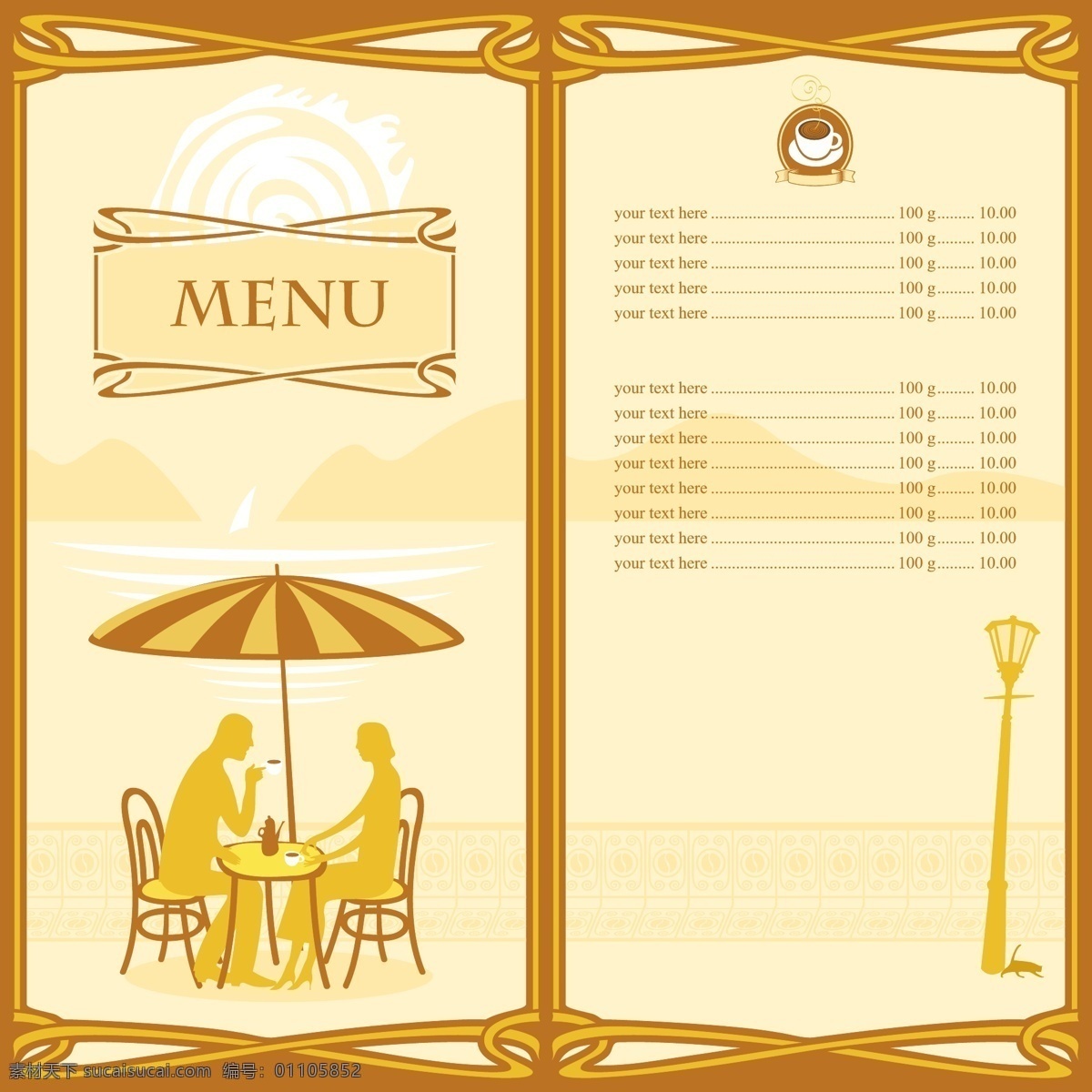 温馨 餐厅 菜单 menu 标价牌 餐单 剪影 矢量素材 桌椅 矢量图 日常生活