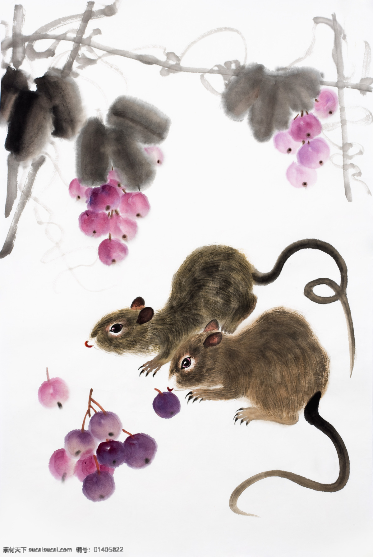 老鼠 鼠 鼠年 可爱 绘画 水墨 果子 绘画书法 文化艺术