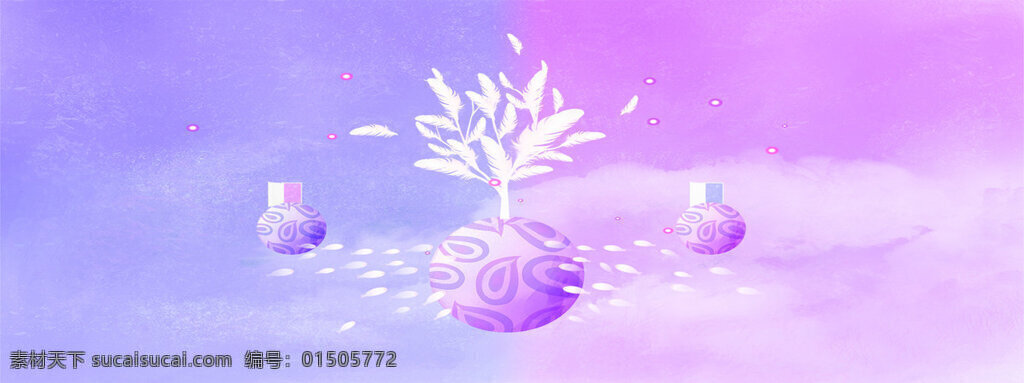 手绘 白色 花朵 淘宝 全 屏 banner 背景 紫色 渐变背景 白色花朵 全屏