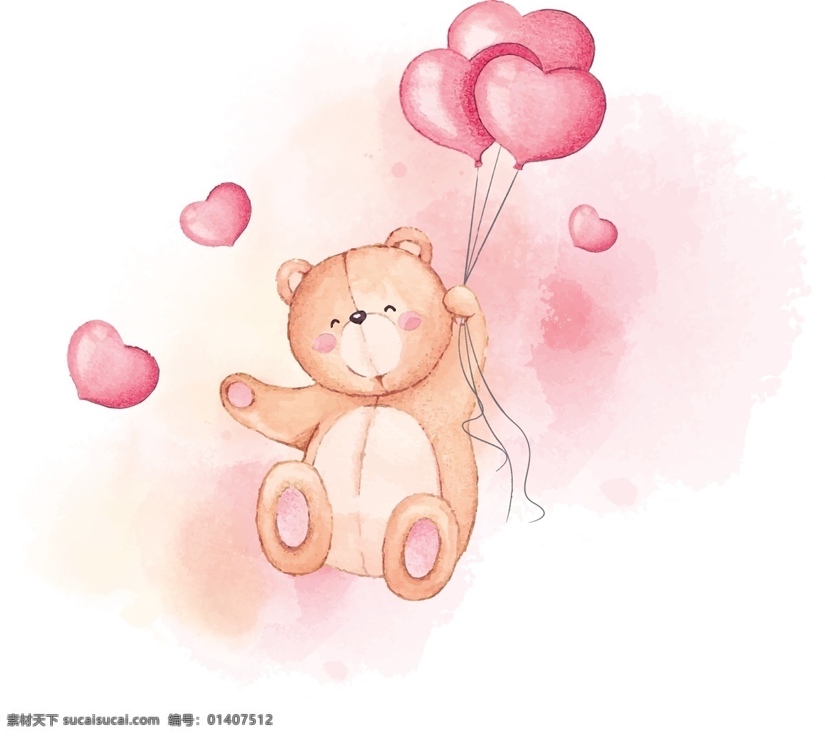 可爱爱心小熊 可爱 爱心 小熊 心型气球 气球 少女心 童心 绘画 插画