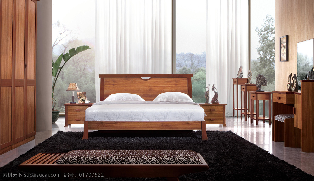 家具免费下载 家具 建筑园林 实景 实木 室内摄影 橡木床 实木床 装饰素材 园林景观设计